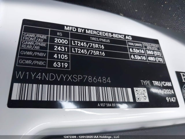 12472309 :رقم المزاد ، W1Y4NDVYXSP786484 vin ، 2025 Mercedes-benz Sprinter 2500 High Roof 4-cyl Diesel Ho مزاد بيع