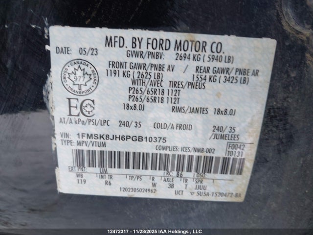 Продаж на аукціоні авто 2023 Ford Explorer Timberline, vin: 1FMSK8JH6PGB10375, номер лоту: 12472317