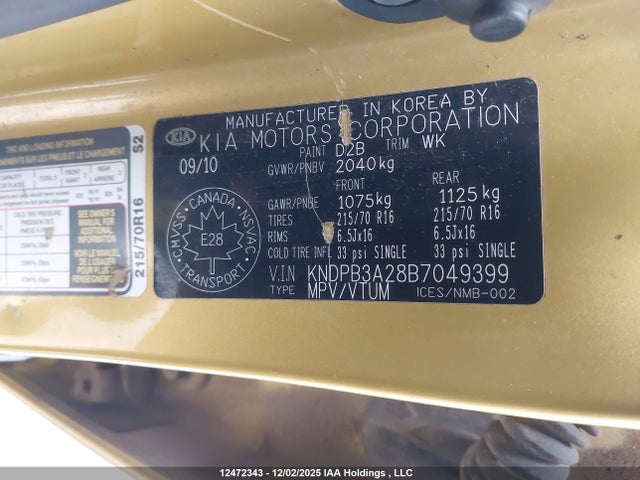 12472343 :رقم المزاد ، KNDPB3A28B7049399 vin ، 2011 Kia Sportage Lx مزاد بيع