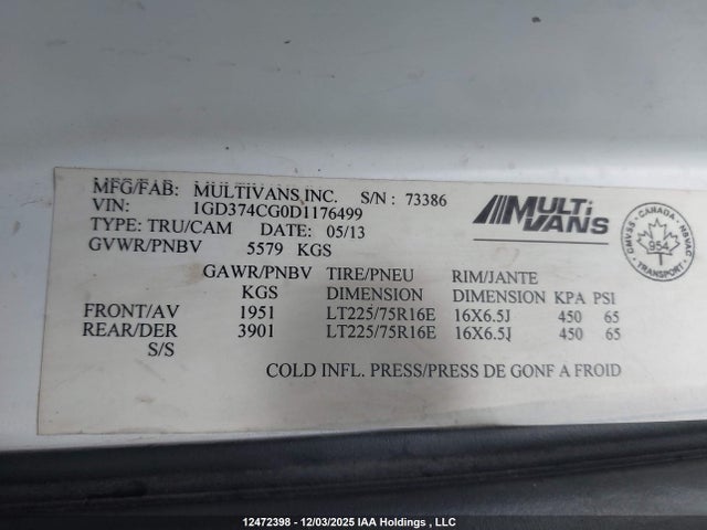 Aukcja sprzedaży 2013 Gmc Savana Cutaway Standard, vin: 1GD374CG0D1176499, numer aukcji: 12472398