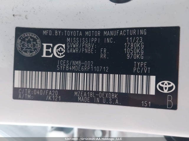 5YFB4MDE6RP110712 Toyota COROLLA L