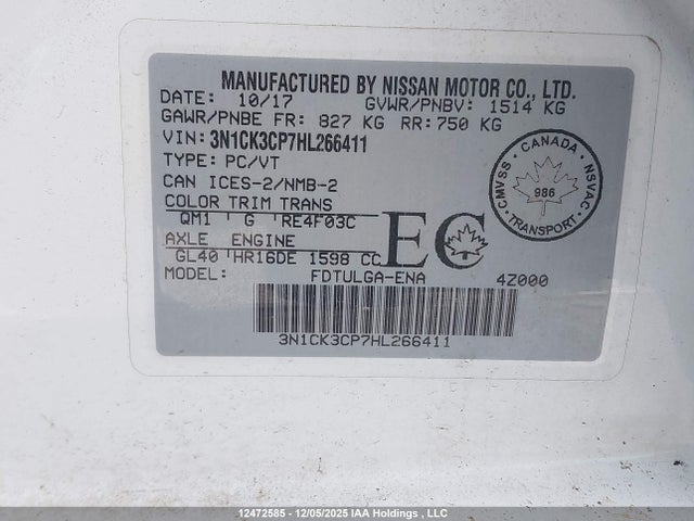 3N1CK3CP7HL266411 Nissan Micra S/sr/sv