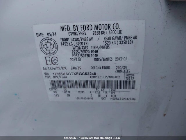 1FM5K8GTXEGC52248 Ford Explorer