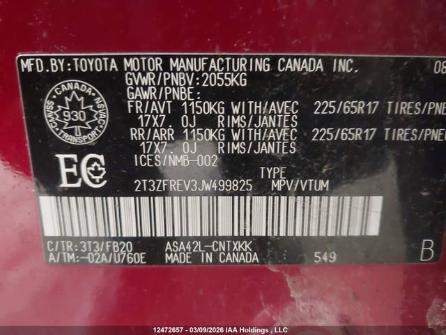 2T3ZFREV3JW499825 Toyota RAV4 LE