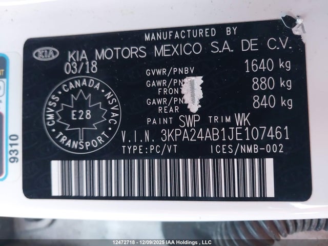 3KPA24AB1JE107461 KIA Rio