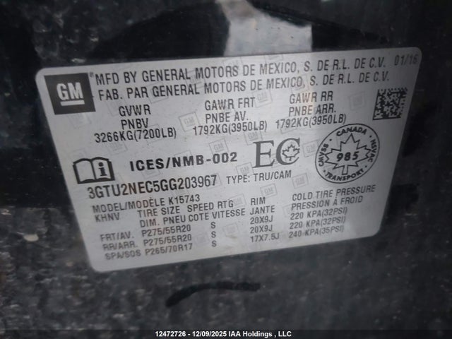 3GTU2NEC5GG203967 GMC Sierra 1500 Slt