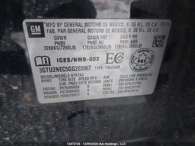 3GTU2NEC5GG203967 GMC Sierra 1500 Slt