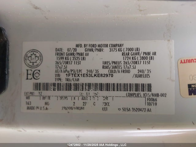 1FTEX1E53LKE82970 Ford 5.0l 4v