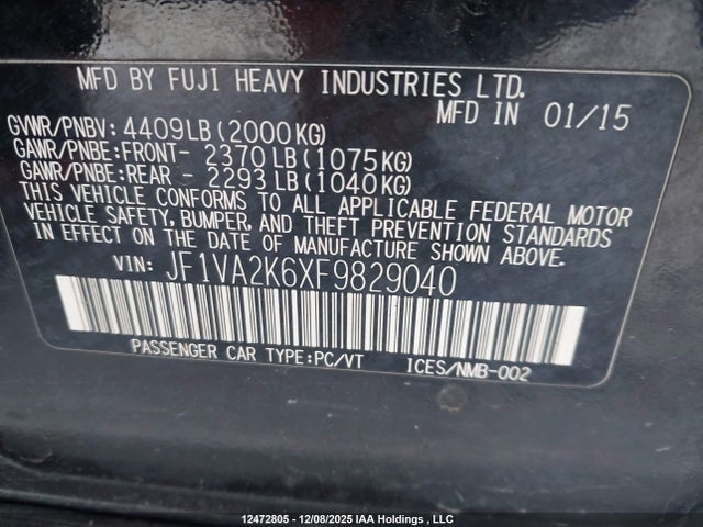 JF1VA2K6XF9829040 Subaru Wrx Sti Sti