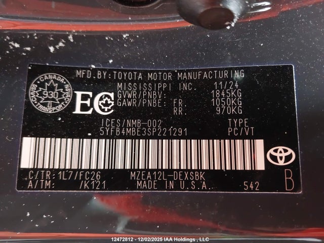 Aukcja sprzedaży 2025 Toyota Corolla Se/xse, vin: 5YFB4MBE3SP221291, numer aukcji: 12472812