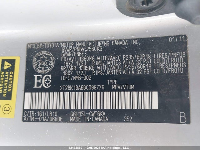 Продажа на аукционе авто 2011 Lexus Rx 350, vin: 2T2BK1BA6BC098776, номер лота: 12472860