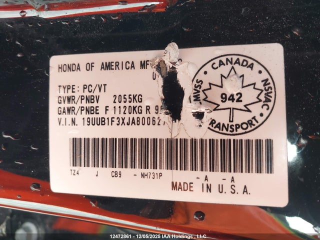 19UUB1F3XJA800627 Acura TLX