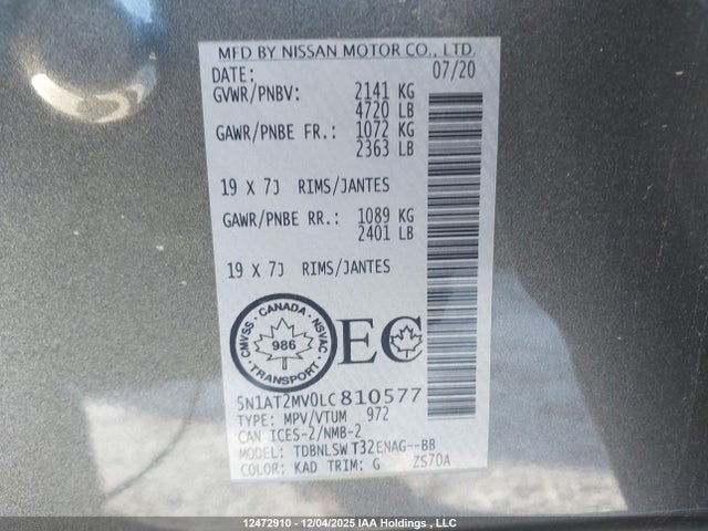 5N1AT2MV0LC810577 Nissan Rogue S/sl/sv