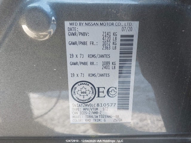 5N1AT2MV0LC810577 Nissan Rogue S/sl/sv