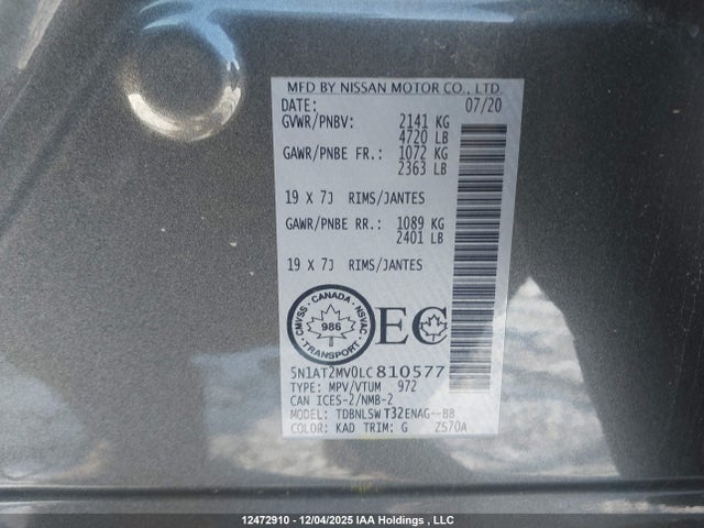 5N1AT2MV0LC810577 Nissan Rogue S/sl/sv