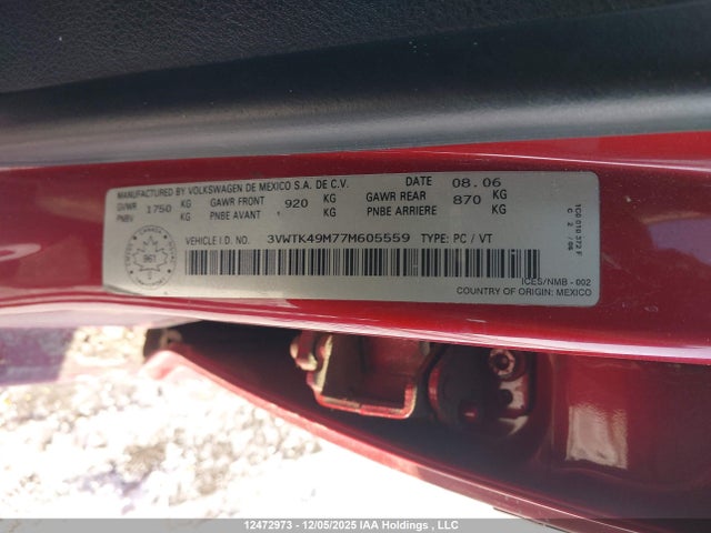 Продаж на аукціоні авто 2007 Volkswagen City Jetta 2.0, vin: 3VWTK49M77M605559, номер лоту: 12472973