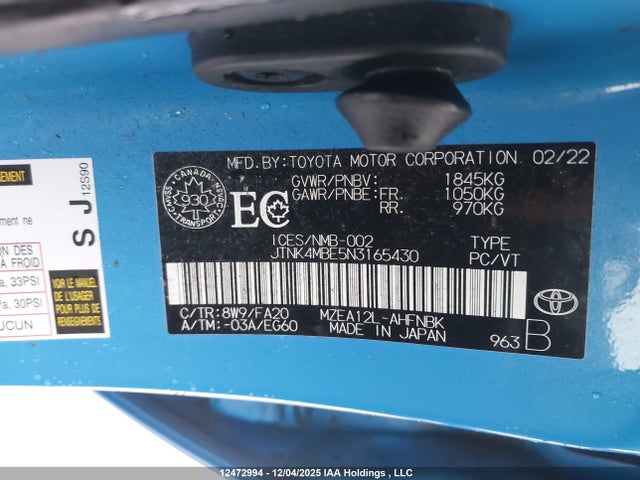 JTNK4MBE5N3165430 Toyota Corolla