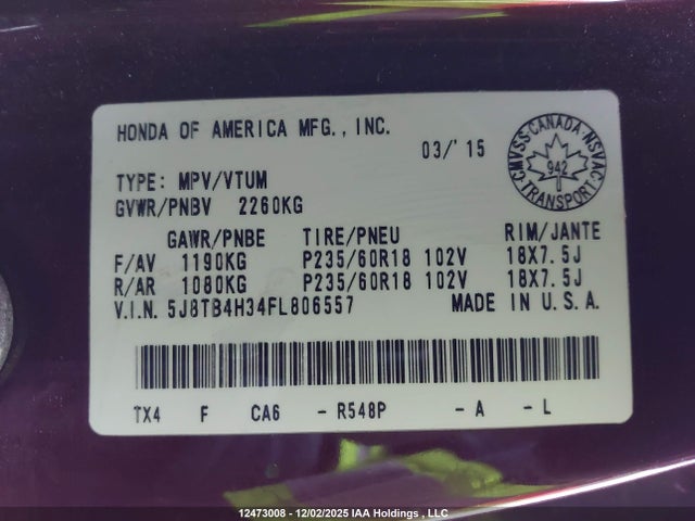 Acura RDX 2015 5J8TB4H34FL806557 Image 9