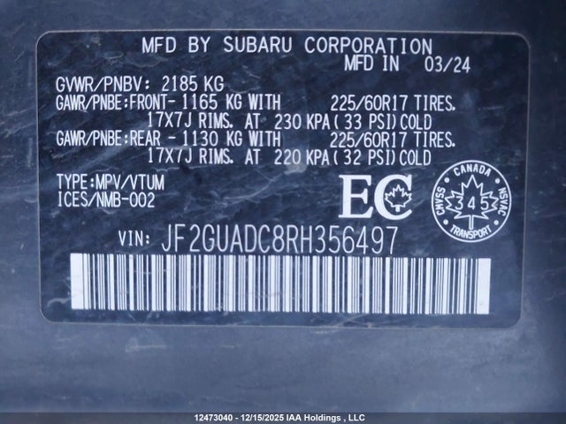 JF2GUADC8RH356497 Subaru Crosstrek Touring