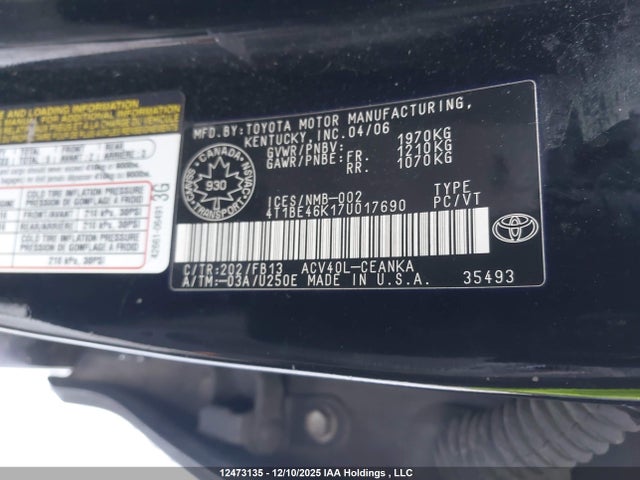 Aukcja sprzedaży 2007 Toyota Camry Le/se, vin: 4T1BE46K17U017690, numer aukcji: 12473135