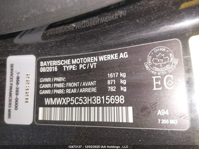 WMWXP5C53H3B15698 Mini Cooper