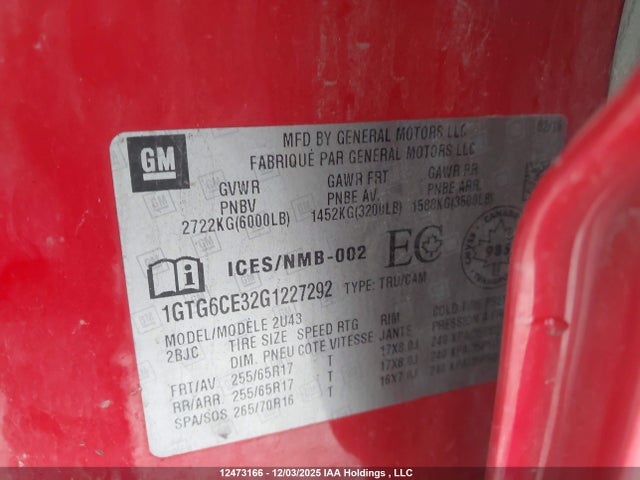 Aukcja sprzedaży 2016 Gmc Canyon, vin: 1GTG6CE32G1227292, numer aukcji: 12473166