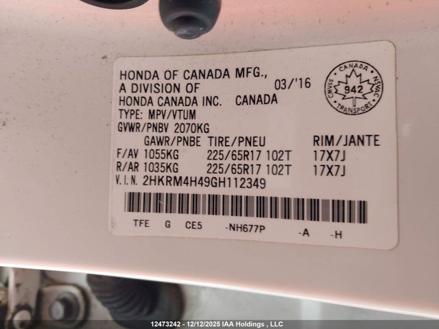 Honda CR-V SE 2016 2HKRM4H49GH112349 Image 9