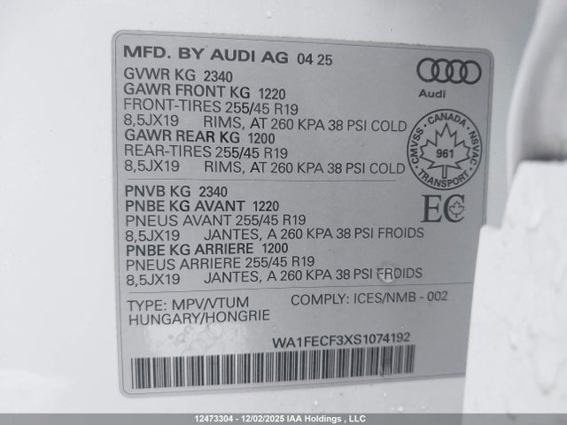 WA1FECF3XS1074192 Audi Q3 Technik 45