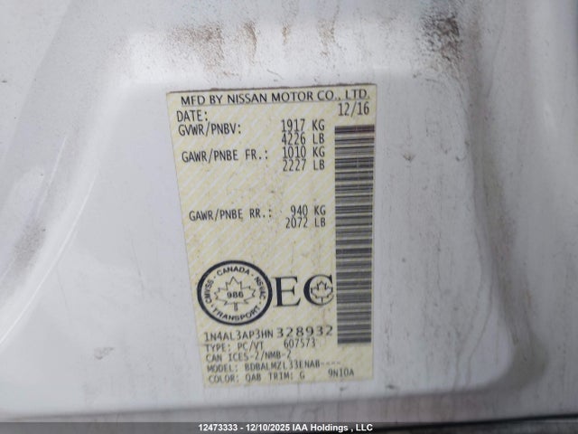 Aukcja sprzedaży 2017 Nissan Altima, vin: 1N4AL3AP3HN328932, numer aukcji: 12473333