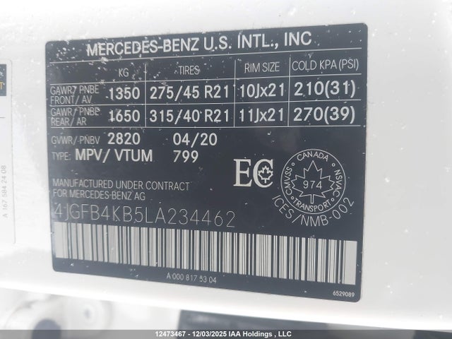 4JGFB4KB5LA234462 Mercedes-Benz Gle 350 4matic