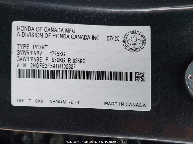Honda Civic Sport 2026 2HGFE2F59TH102327 Image 19