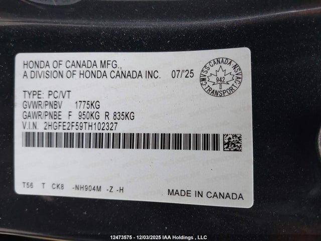 Honda Civic Sport 2026 2HGFE2F59TH102327 Image 9