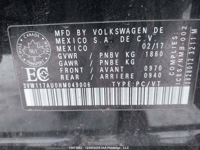 3VW117AU0HM049006 Volkswagen Golf 1.8 Tsi Comfortline/1.8 Tsi Highline/1.8 Tsi Trendline