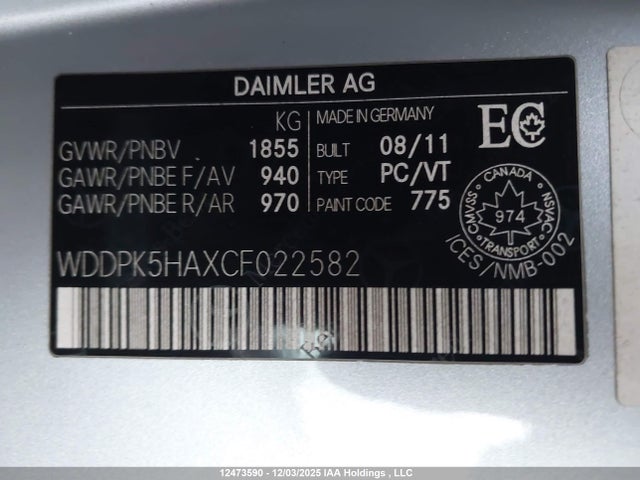 Aukcja sprzedaży 2012 Mercedes-benz Slk 350, vin: WDDPK5HAXCF022582, numer aukcji: 12473590