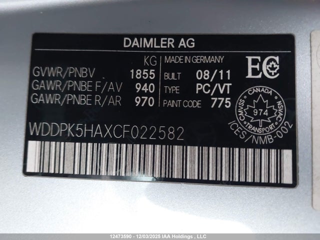 Aukcja sprzedaży 2012 Mercedes-benz Slk 350, vin: WDDPK5HAXCF022582, numer aukcji: 12473590
