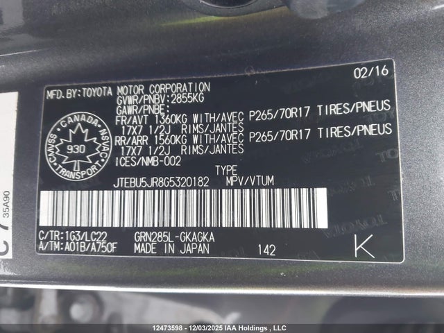 Aukcja sprzedaży 2016 Toyota 4runner Sr5, vin: JTEBU5JR8G5320182, numer aukcji: 12473598