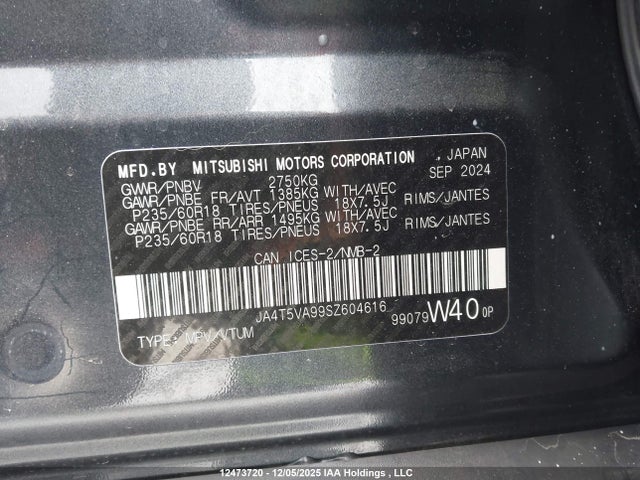 JA4T5VA99SZ604616 Mitsubishi Outlander Phev Le/se/sel