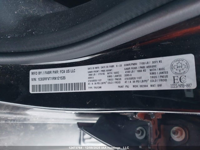 Aukcja sprzedaży 2024 Ram 1500 Sport, vin: 1C6SRFVT1RN121535, numer aukcji: 12473764