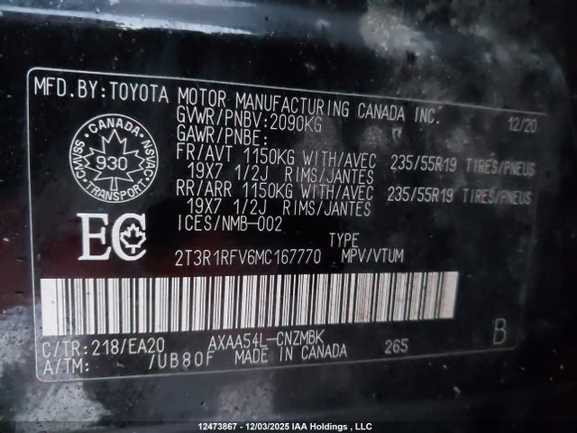 2T3R1RFV6MC167770 Toyota Rav4 Xle/xle Premium
