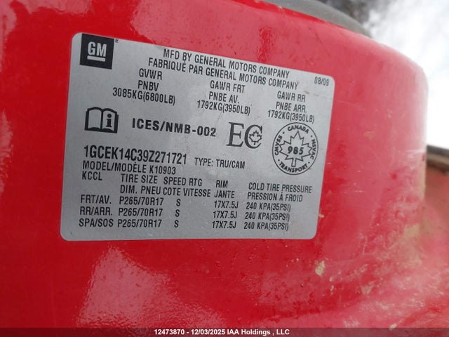 Продаж на аукціоні авто 2009 Chevrolet Silverado 1500 Lt/wt, vin: 1GCEK14C39Z271721, номер лоту: 12473870