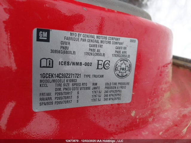 Продаж на аукціоні авто 2009 Chevrolet Silverado 1500 Lt/wt, vin: 1GCEK14C39Z271721, номер лоту: 12473870