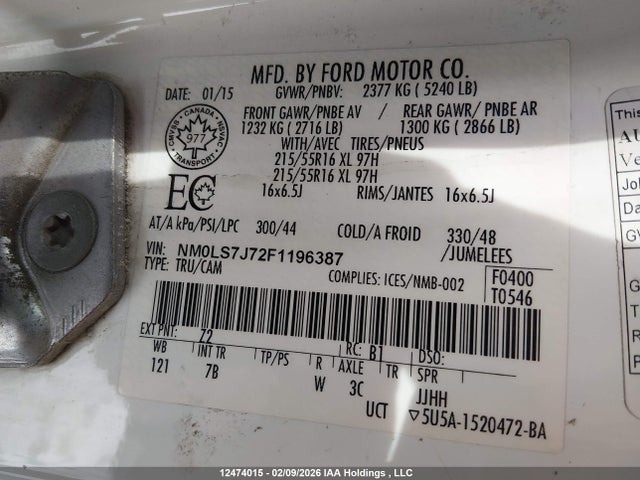 NM0LS7J72F1196387 Ford Transit Connect Xlt