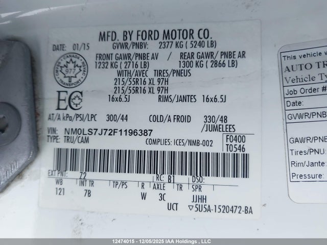 NM0LS7J72F1196387 Ford Transit Connect Xlt