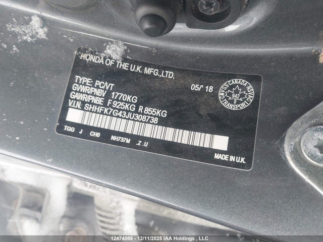 Honda l15ba 2018 SHHFK7G43JU308738 Image 18