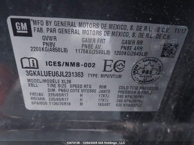 3GKALUEU6JL231363 GMC Terrain Sle Diesel