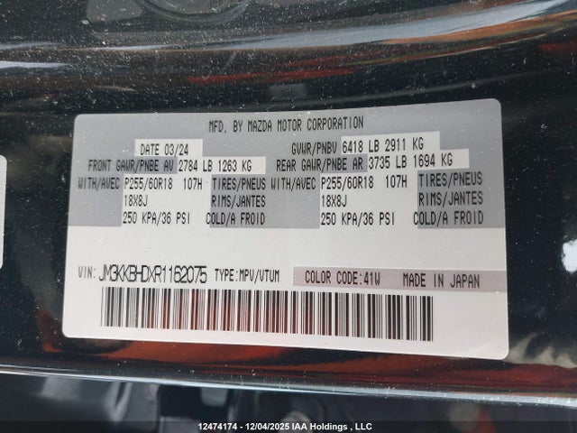 JM3KKBHDXR1162075 Mazda Cx-90 Mhev Gs