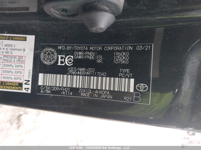 Продаж на аукціоні авто 2021 Toyota C-hr Xle/le/night Shade/limited, vin: JTNKHMBX9M1117042, номер лоту: 12474194