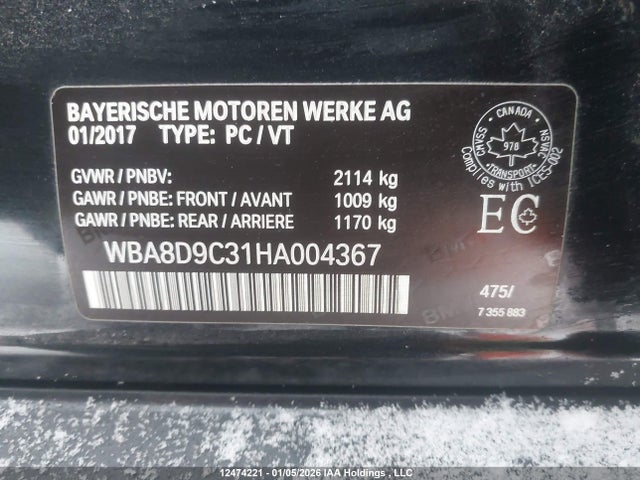 12474221 :رقم المزاد ، WBA8D9C31HA004367 vin ، 2017 Bmw 330i Xdrive مزاد بيع
