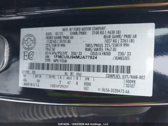 1FMCU9J94MUA77824 Ford Escape Titanium