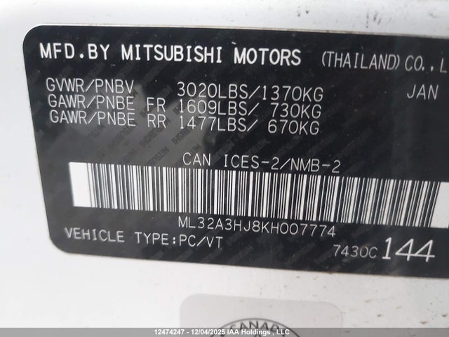 ML32A3HJ8KH007774 Mitsubishi Mirage